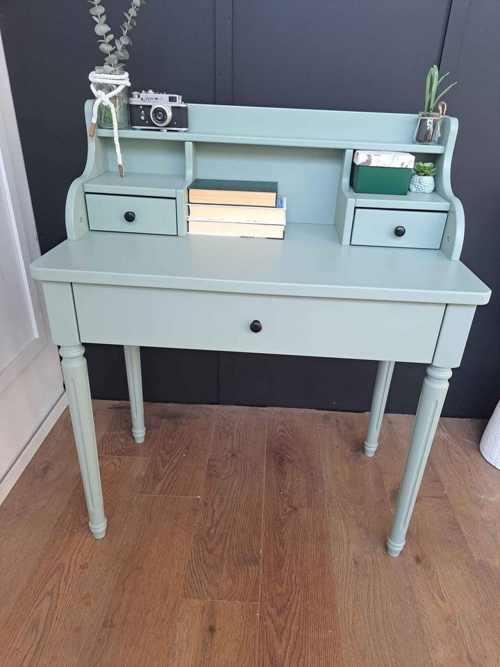 Green Desk with Storage Drawers and Shelves