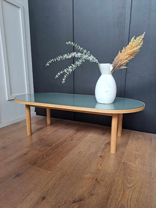 Oval Coffee Table  ¦  Glass Green and Wood