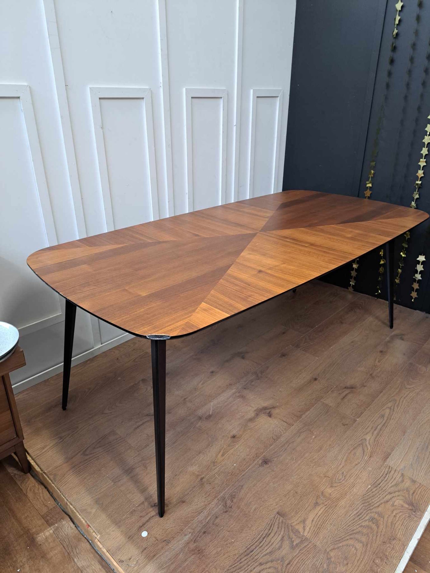 Dining Table extra large walnut black 50s industrial La Redoute Watford Vintage Inlaid Marquetry