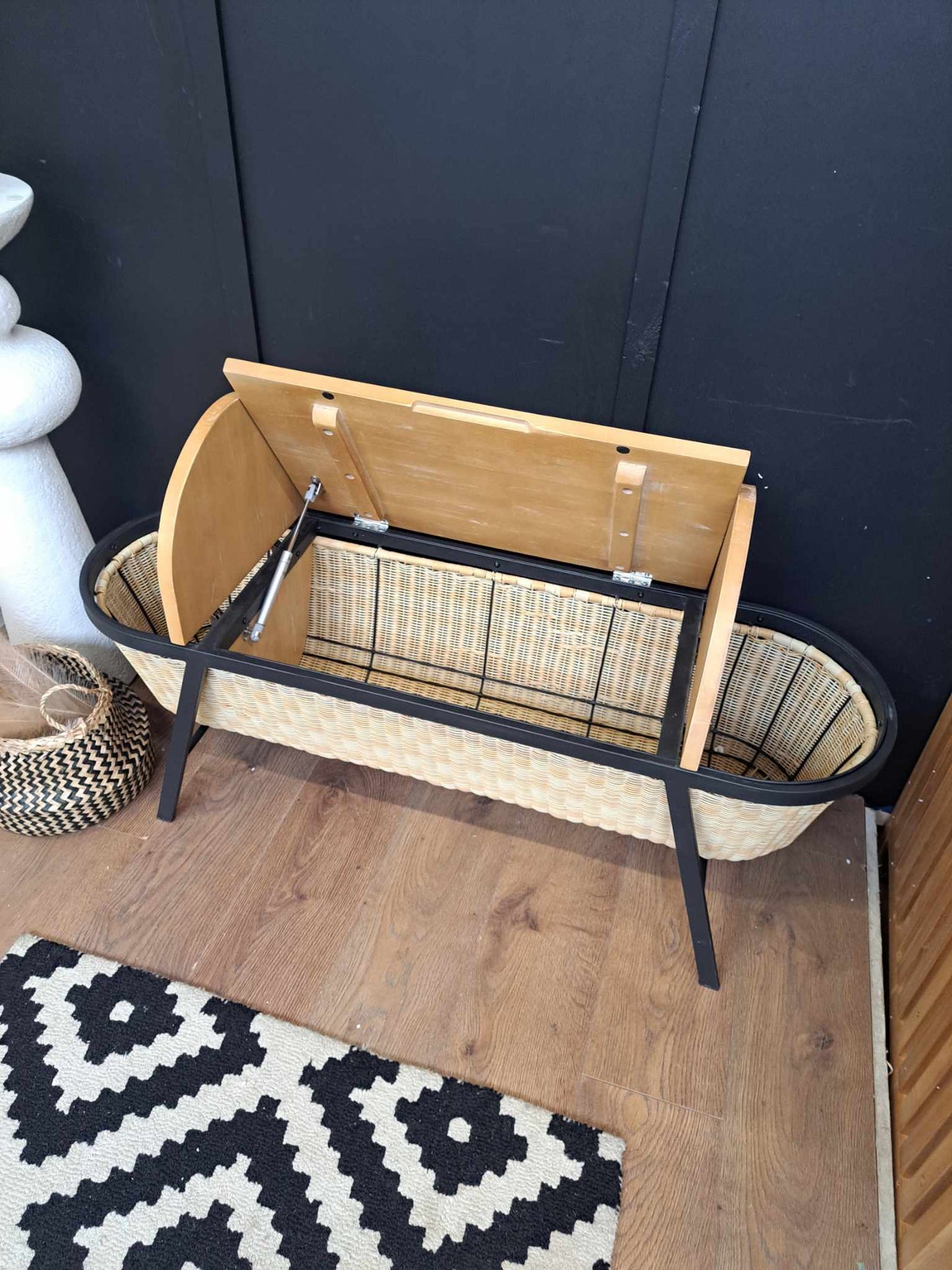 Storage Bench Solid Wood, Metal and Rattan