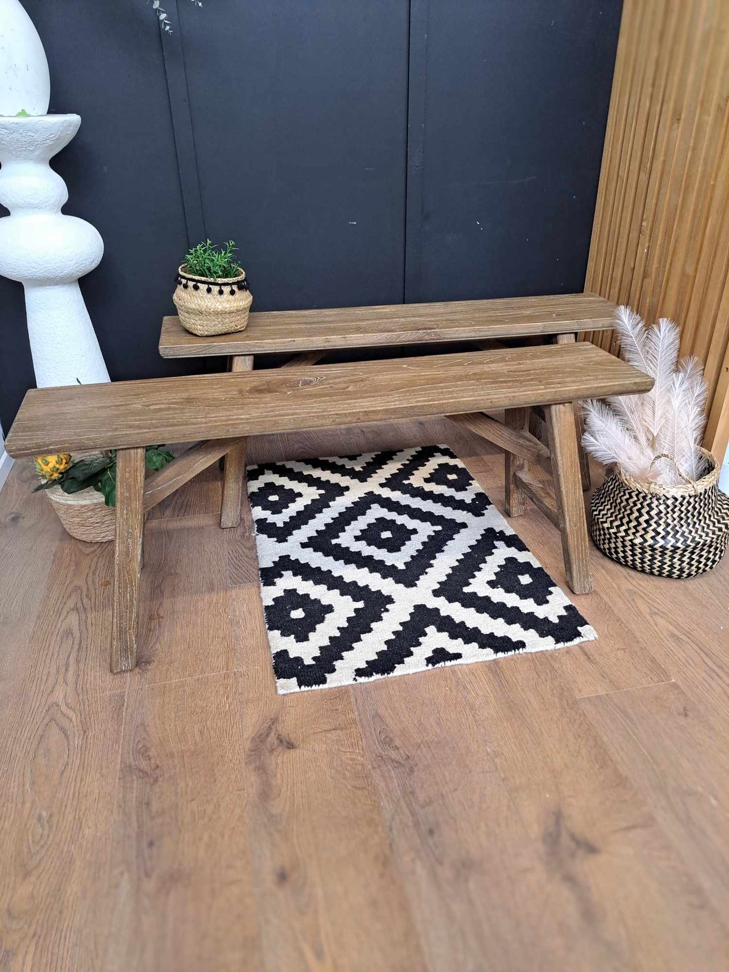 Solid Wood Benches Rustic Set of 2