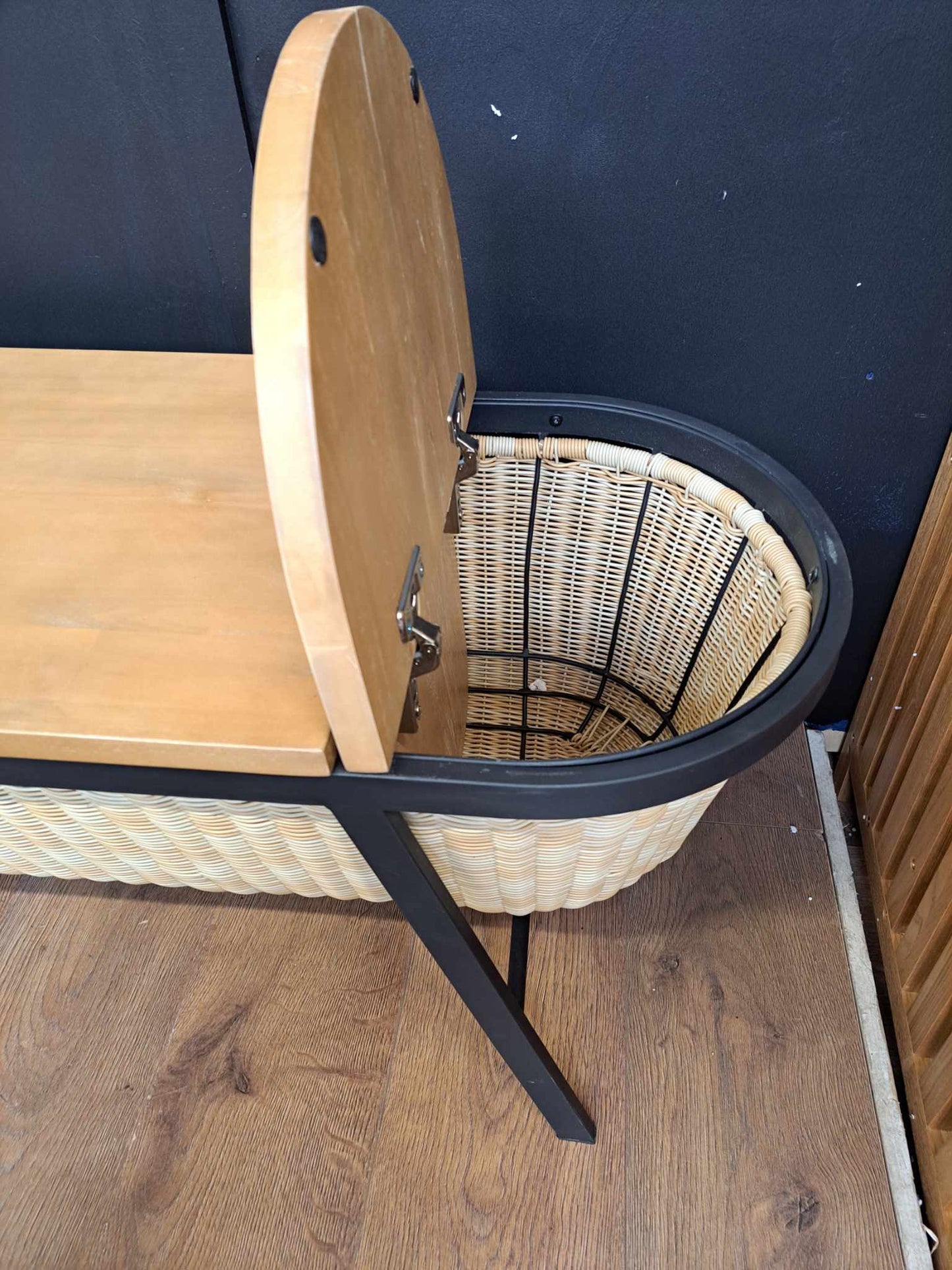 Storage Bench Solid Wood, Metal and Rattan