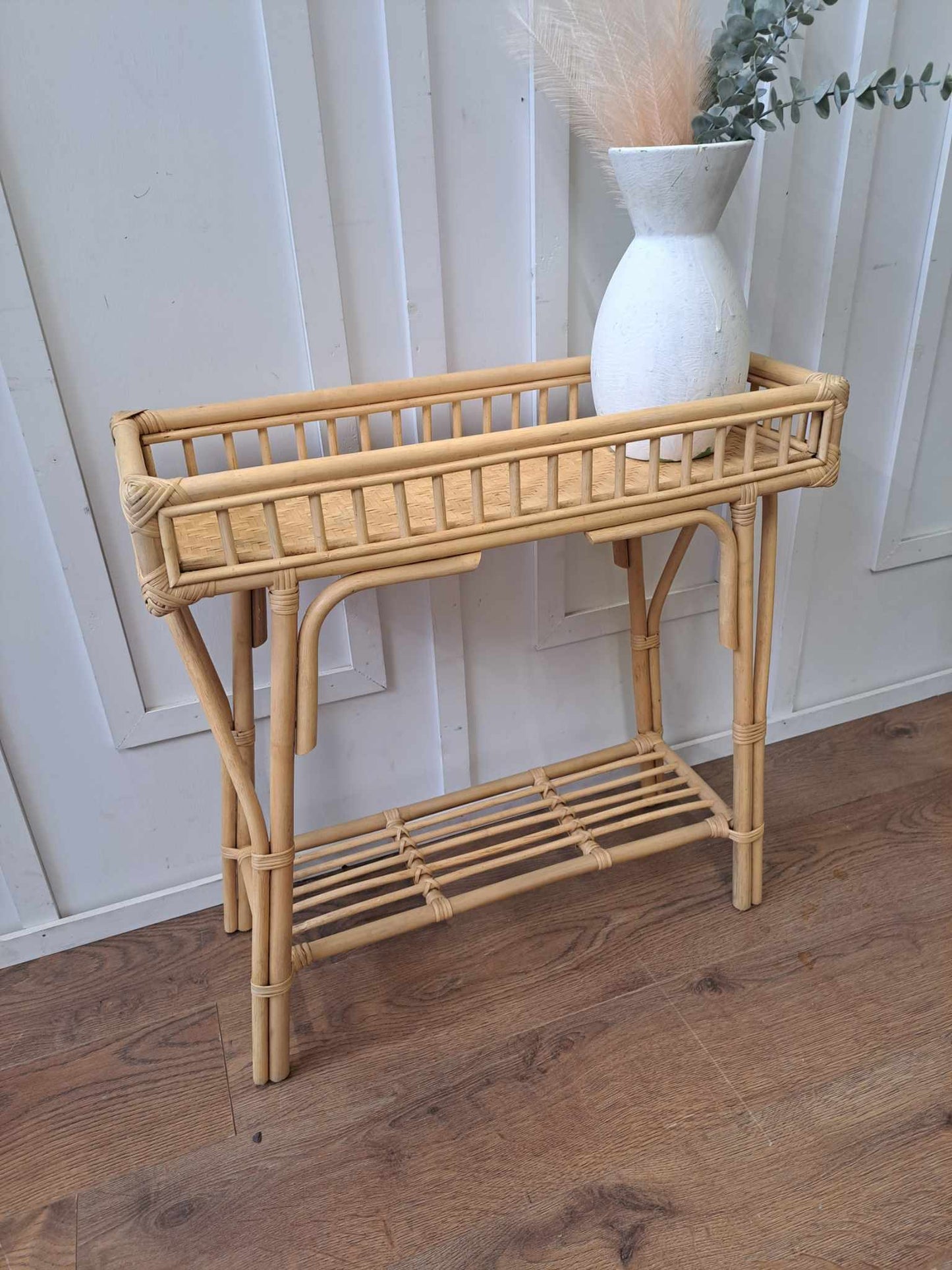 Rattan and Bamboo Console Table / Plant Stand