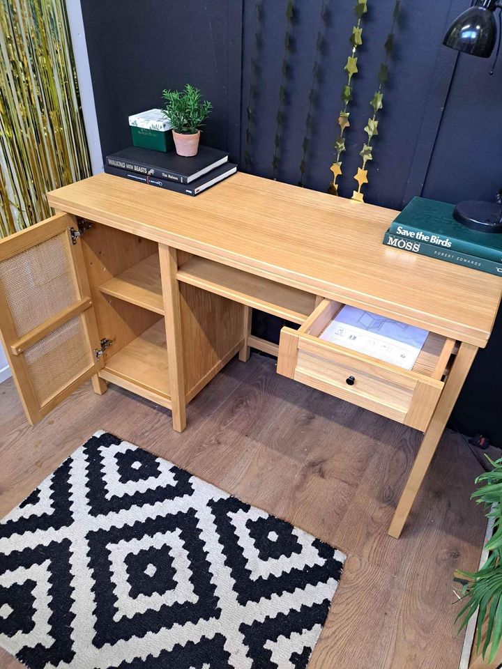 Desk- Solid pine wood and rattan