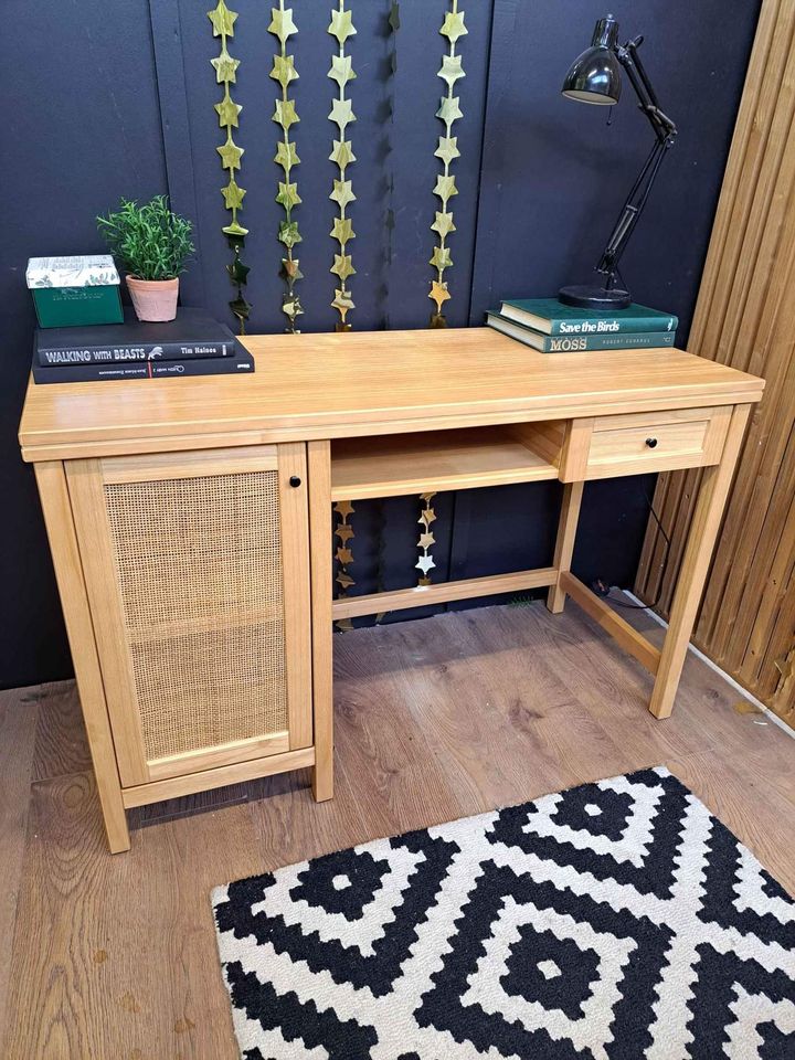 Desk- Solid pine wood and rattan