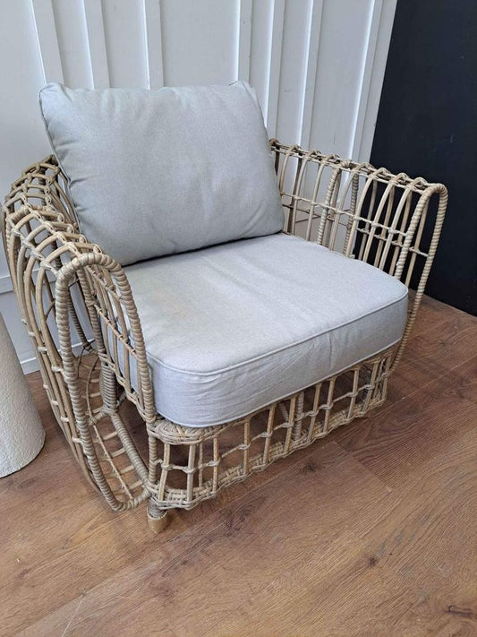Outdoor armchair natural and grey wicker