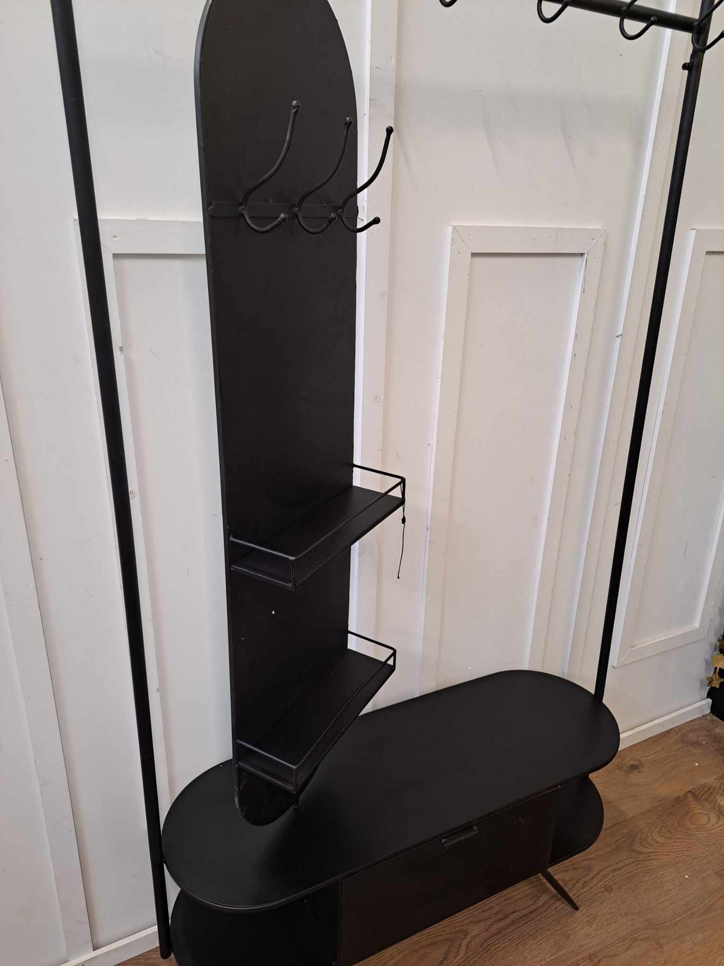 Coat Rack with Rotating Mirror and Storage Drawer