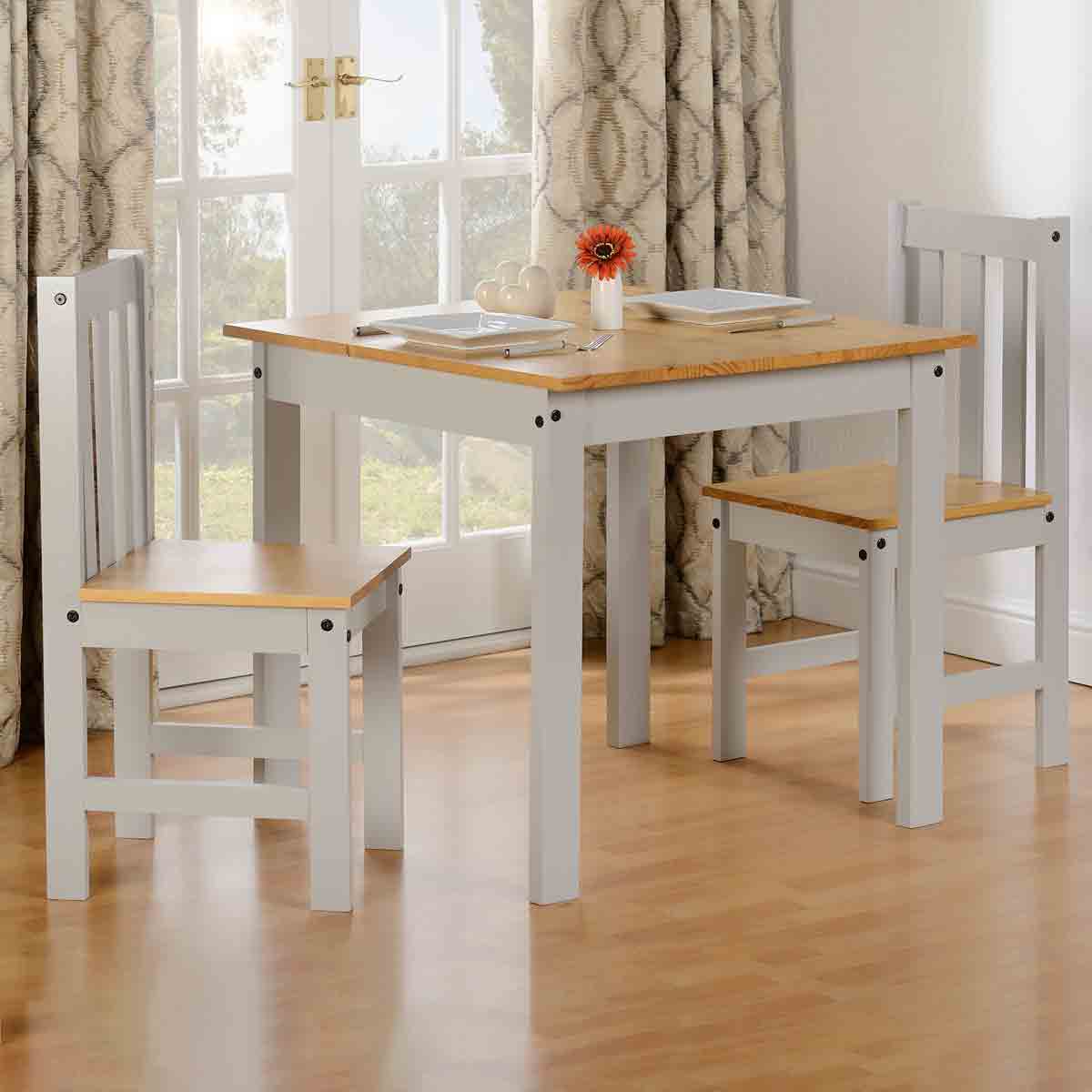 Grey and Wood Small Dining Set / Table and 2 chairs