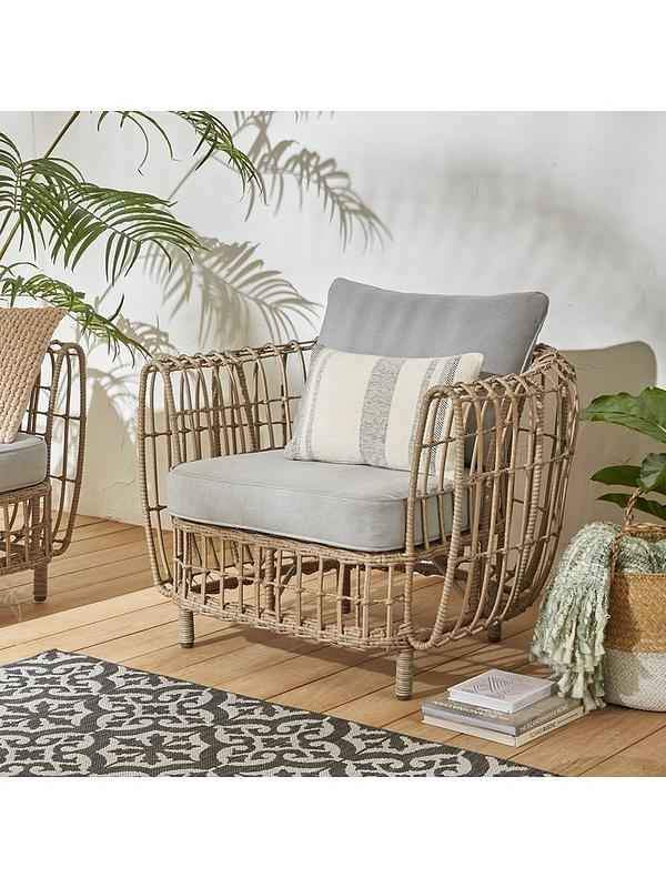 Outdoor armchair natural and grey wicker