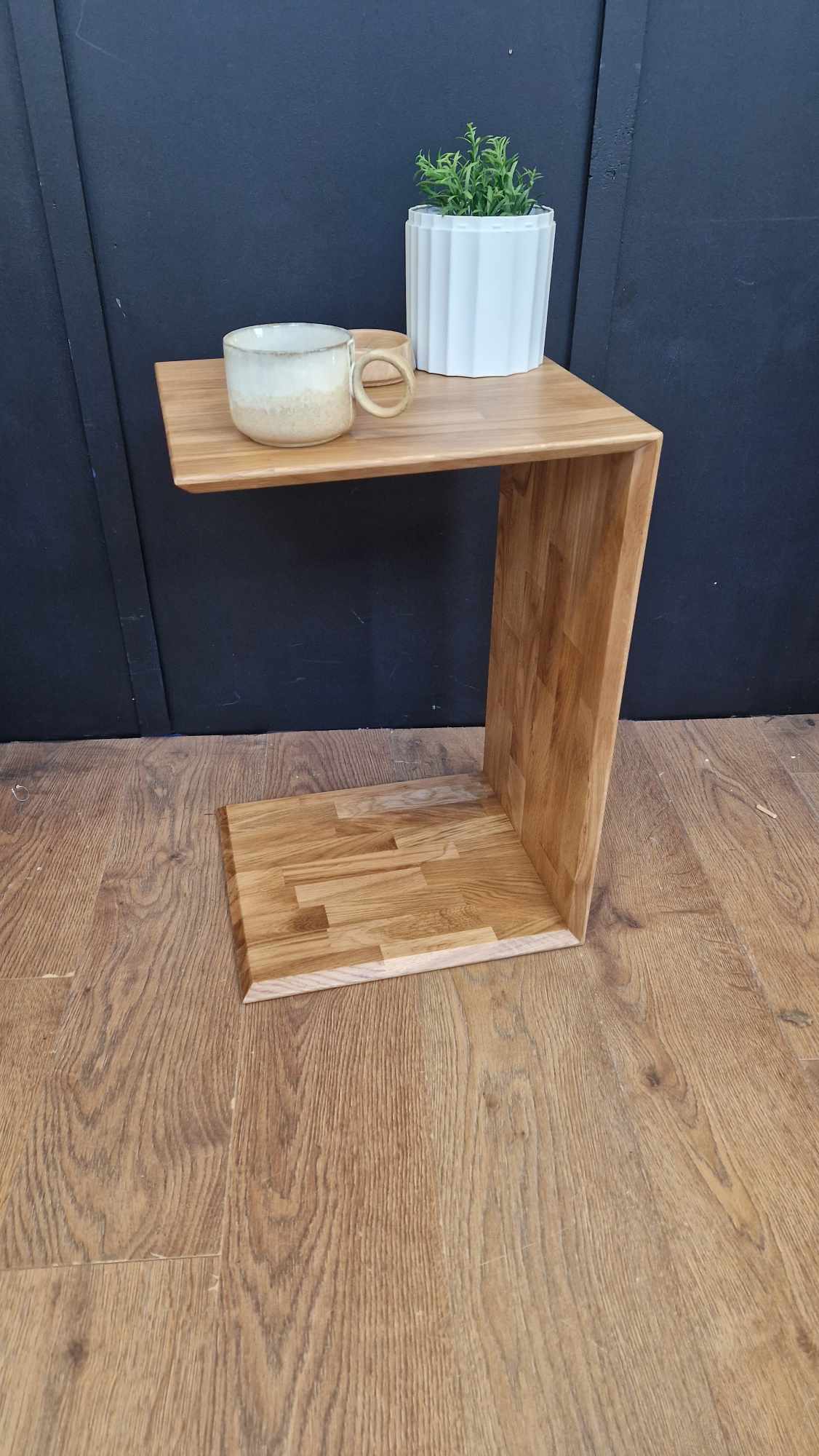 Oak Side End Table U shape Solid Wood