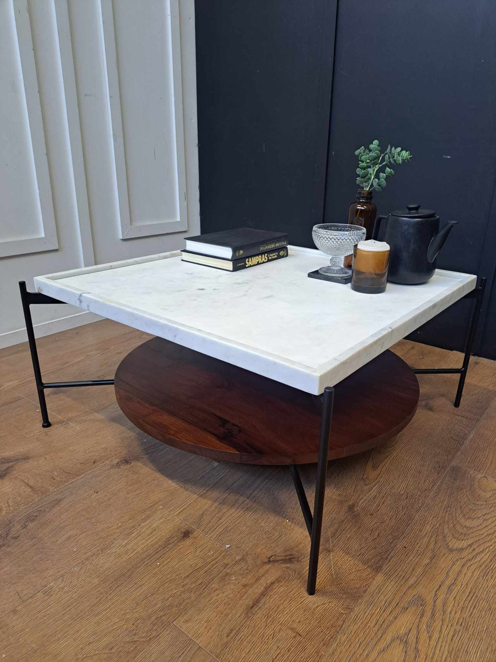 Marble Tray and Walnut Coffee Table with storage / John Lewis + Swoon
