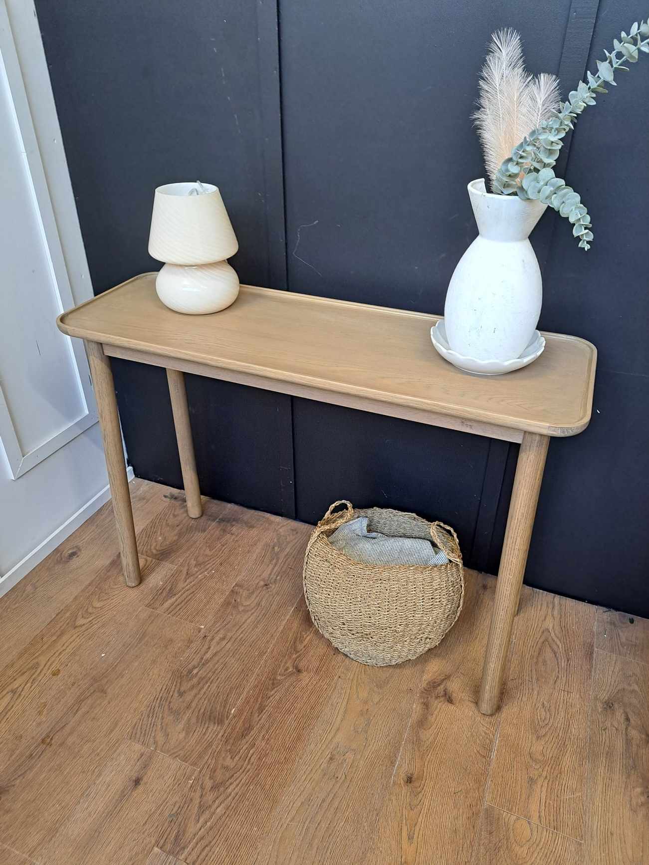 Console Table Solid Oak Grey  /  Tray Top