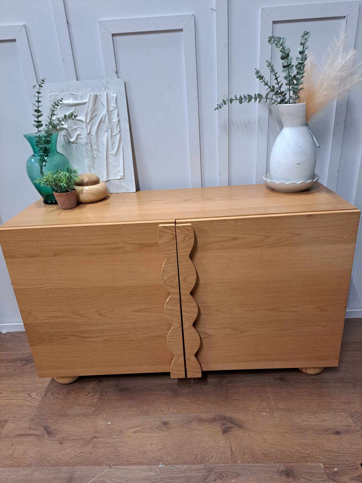 Oak Sideboard with Ball Legs and Ripple Effect Handles