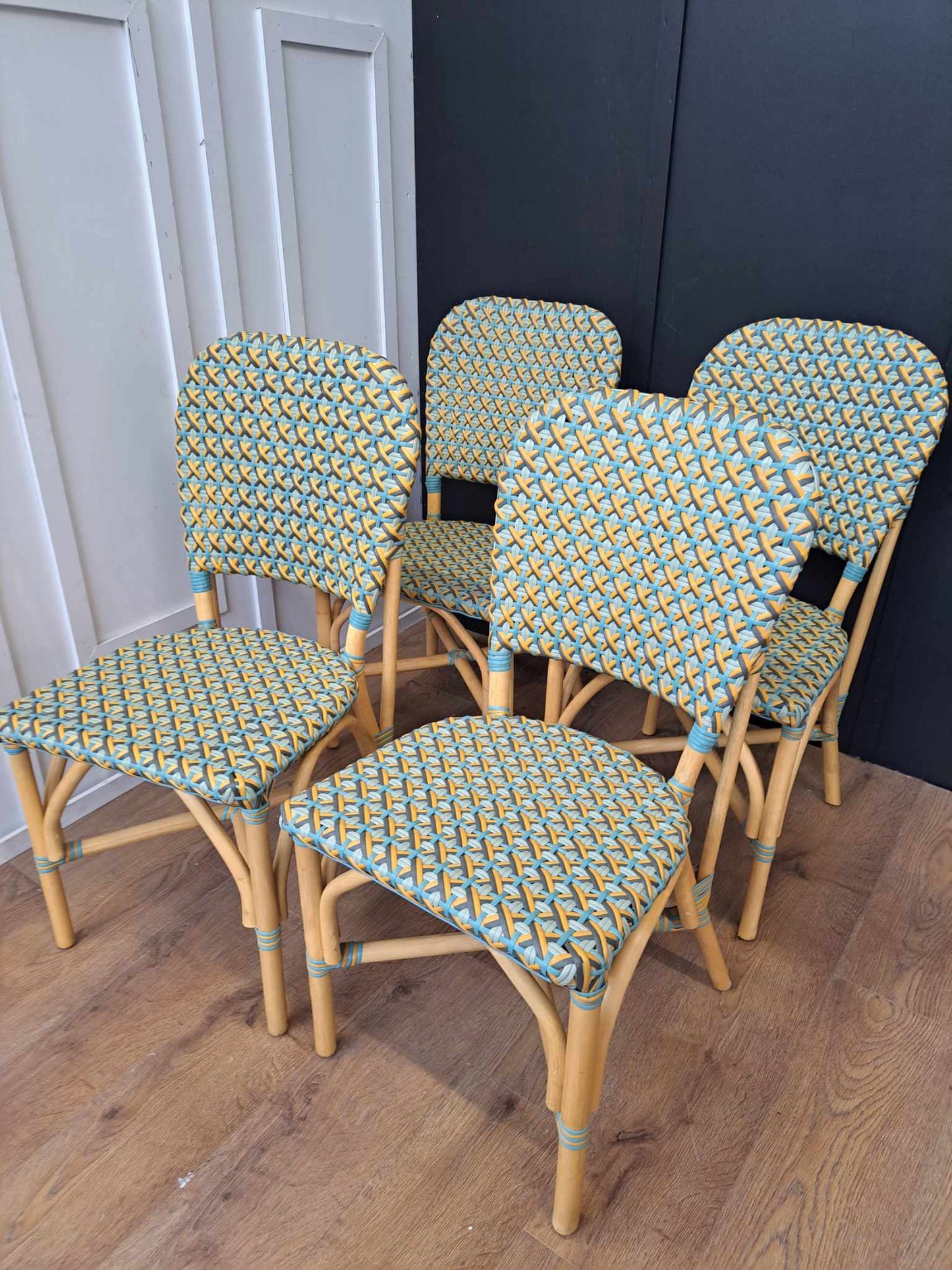 Rattan and Braiding and Bamboo Chairs / Set of 4