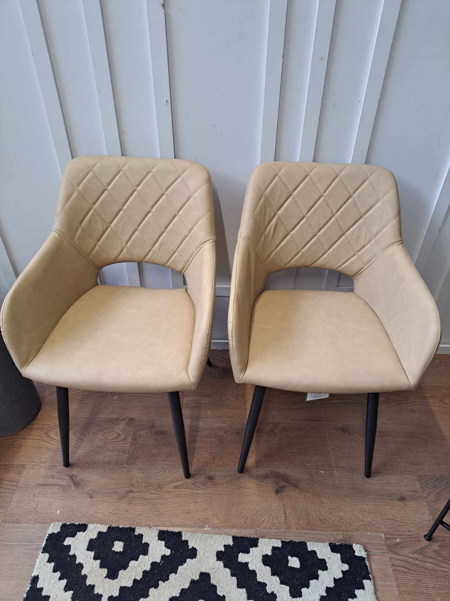 Dining Chairs Leather Champagne Cream and Black / Set of 2