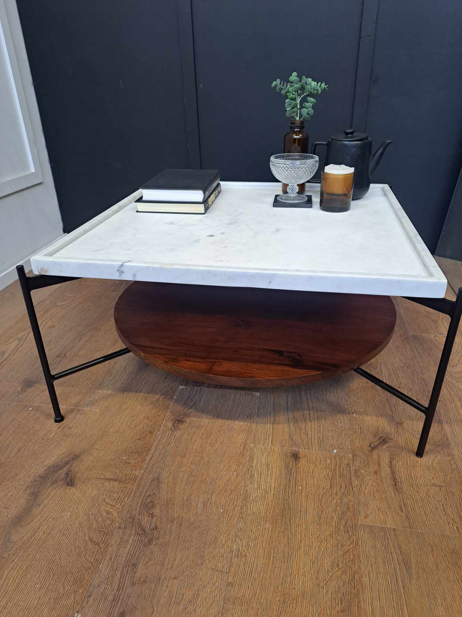 Marble Tray and Walnut Coffee Table with storage / John Lewis + Swoon