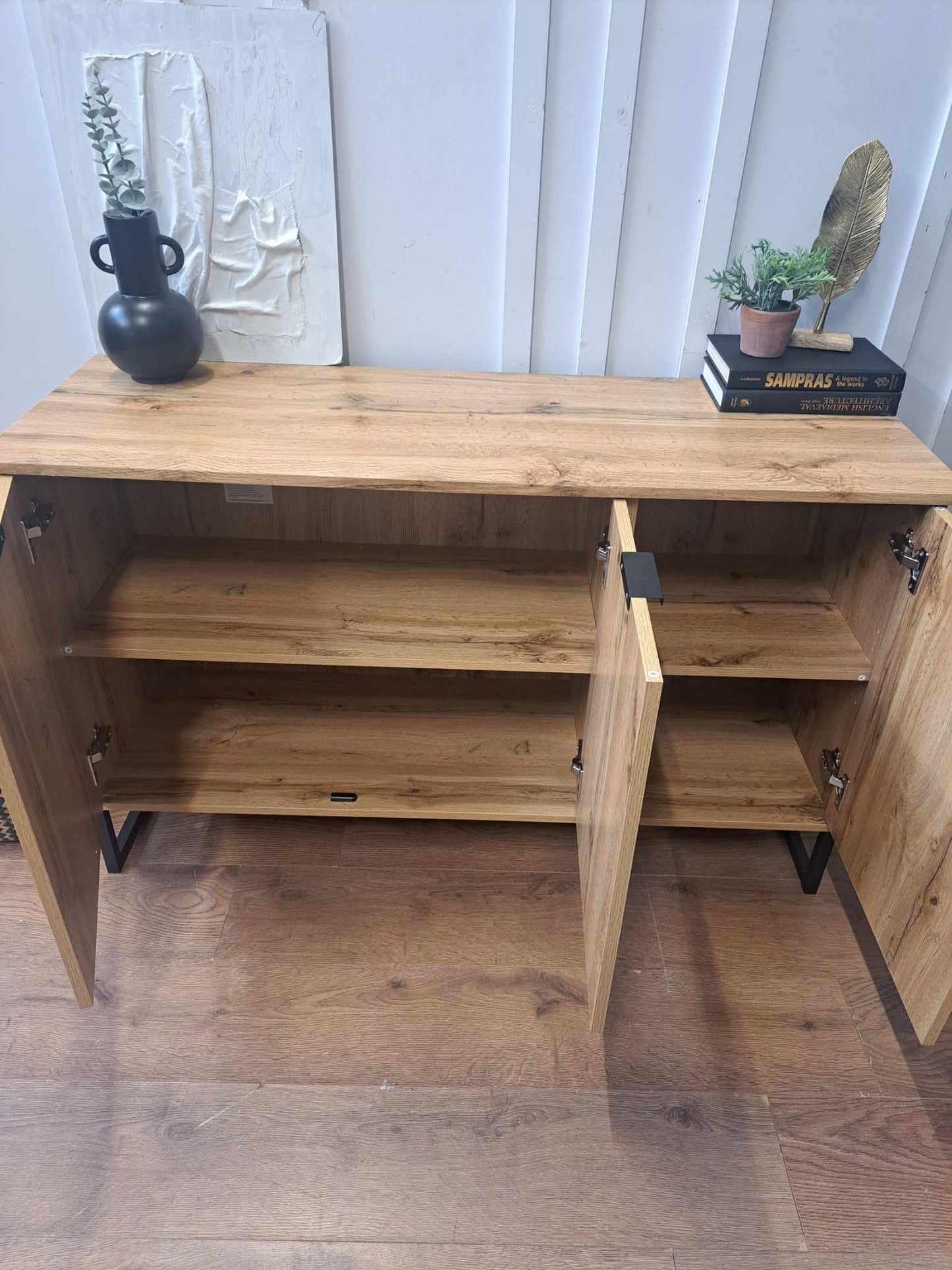 Sideboard Oak Effect and Black Metal