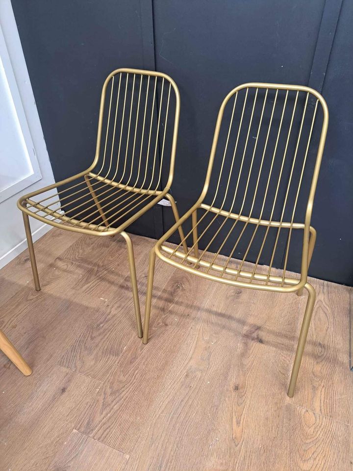 Metal Wire Gold Brass Dining Chairs Set x 2