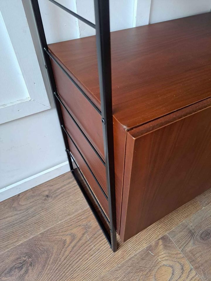 Walnut and Metal Shelving unit with doors and shelves  |  Vintage Bookcase