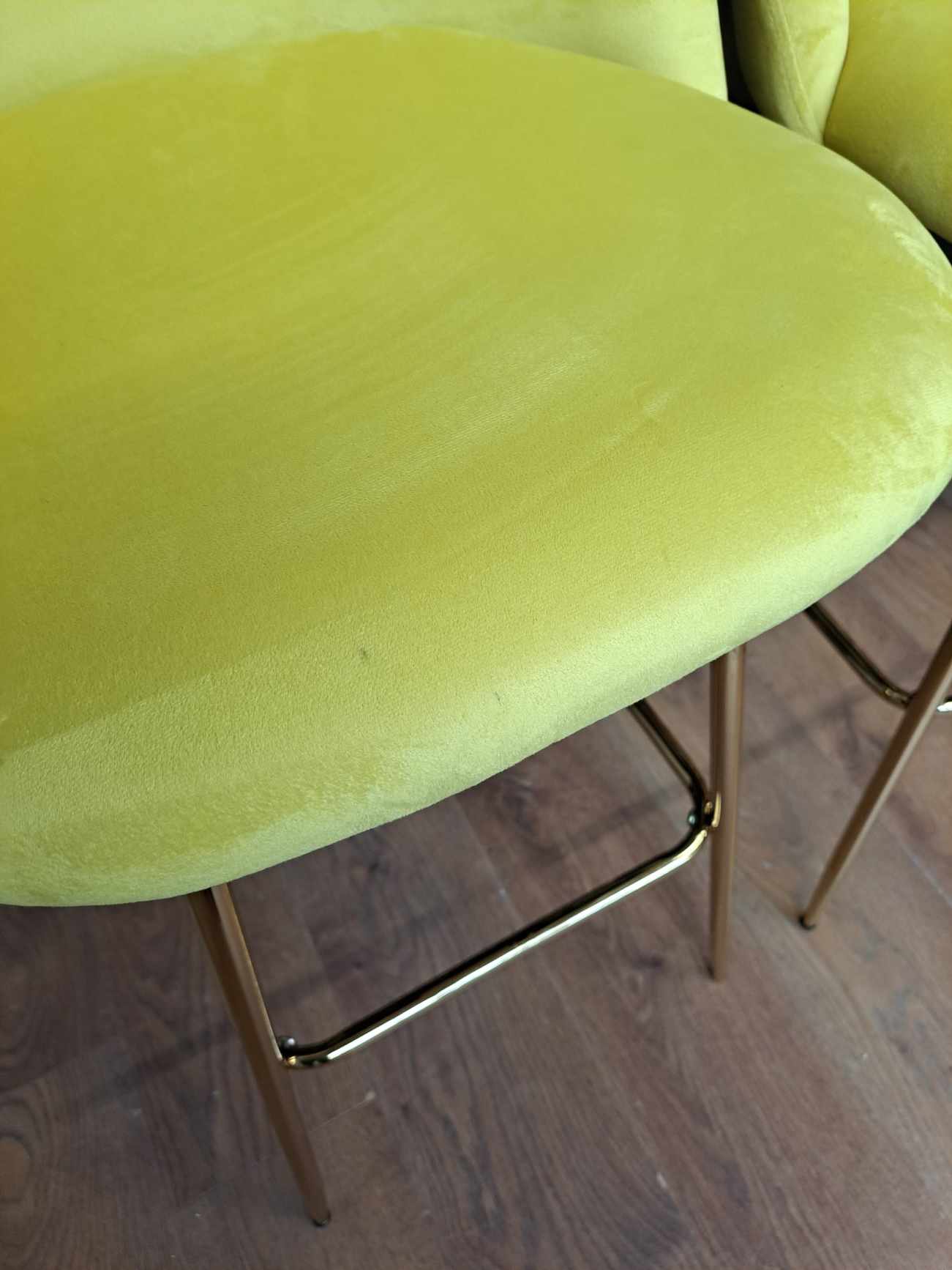 Bar Stools Yellow Velvet and Gold / Set of 2