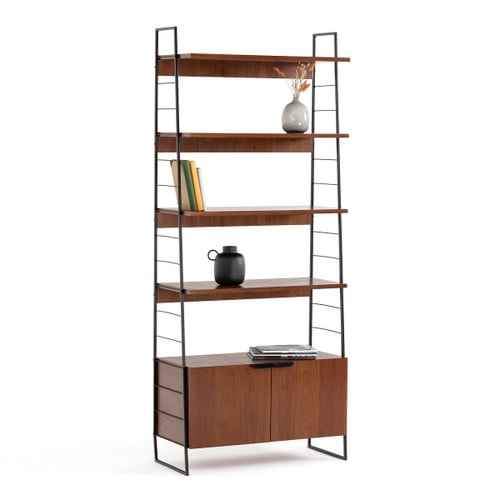 Walnut and Metal Shelving unit with doors and shelves  |  Vintage Bookcase