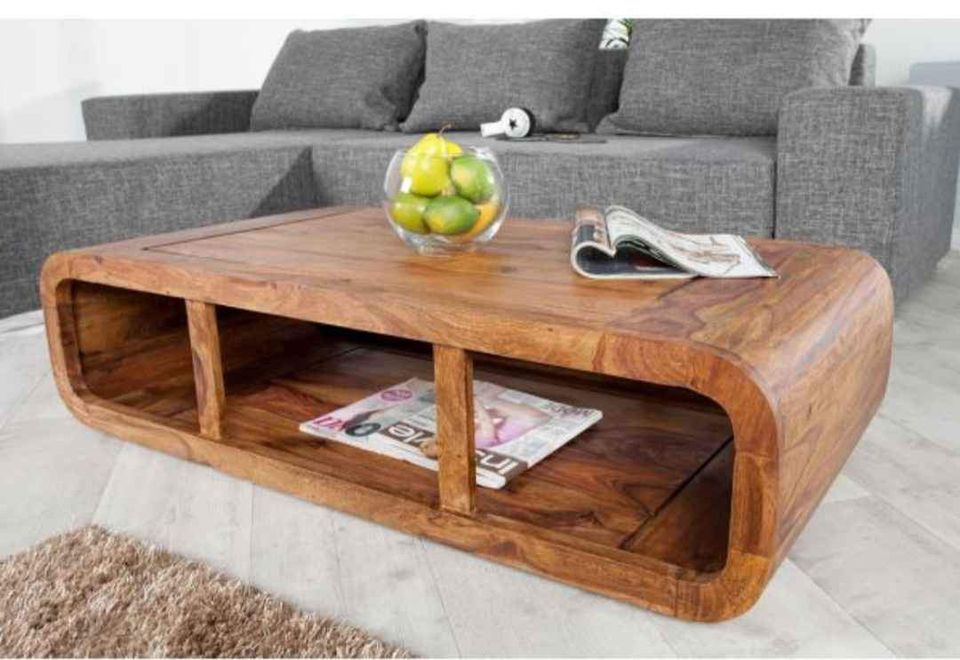 Solid wood coffee table with storage curved