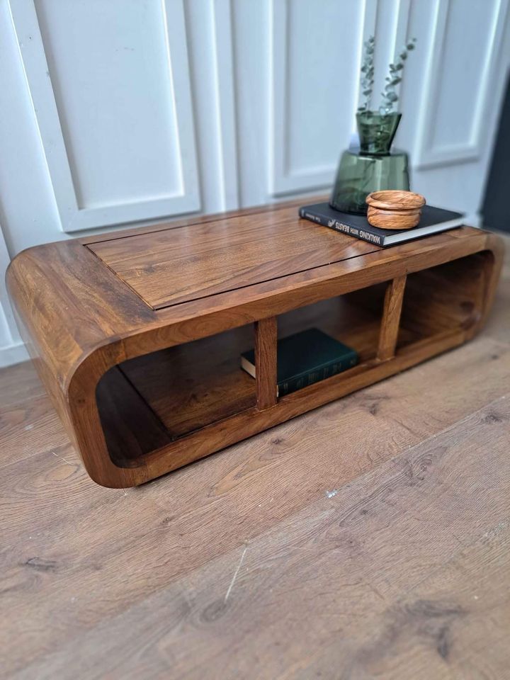 Solid wood coffee table with storage curved