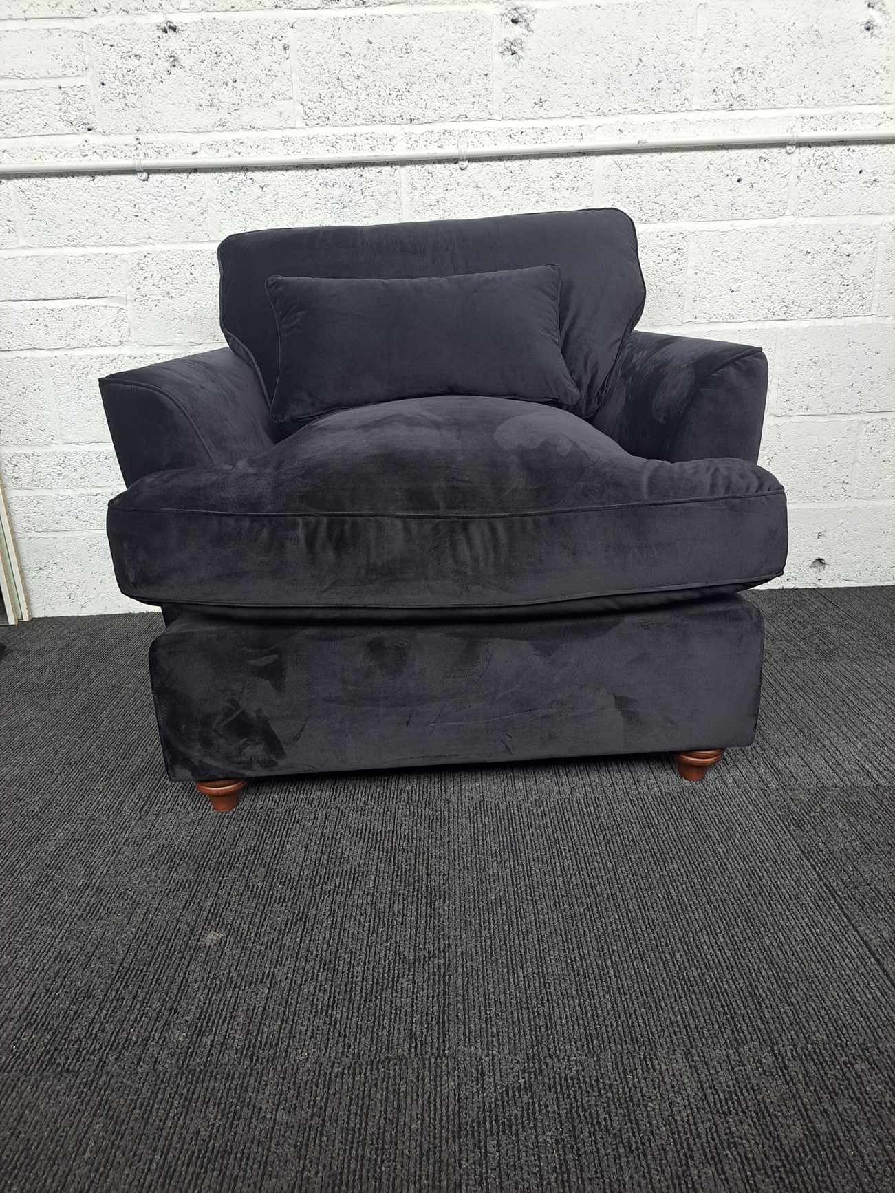 Black Velvet Armchair with Dark Wood Legs RRP £499