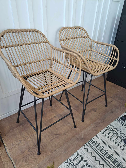 Rattan Effect Kitchen Stools / Set of 2