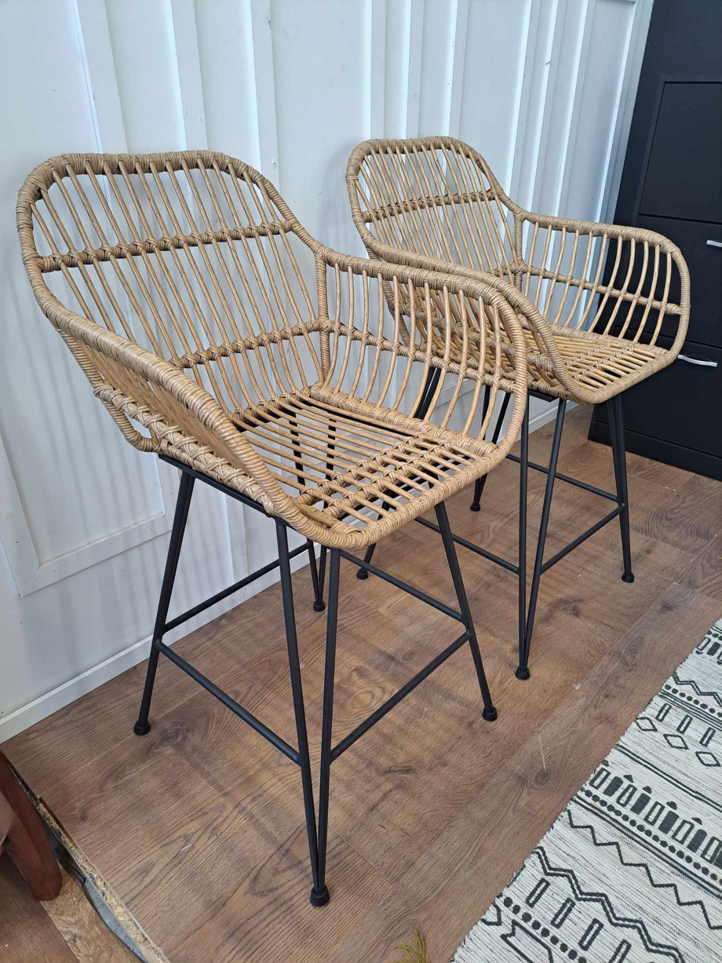 Rattan Effect Kitchen Stools / Set of 2