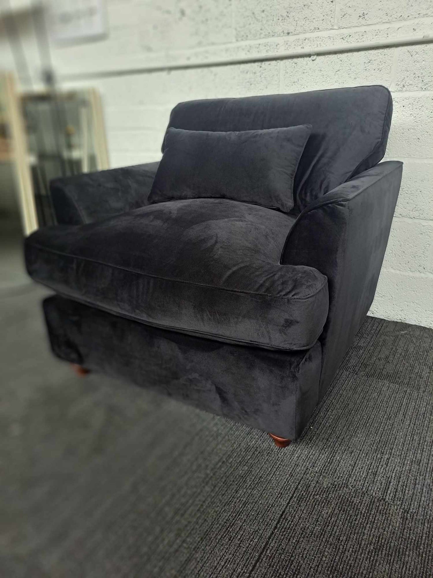 Black Velvet Armchair with Dark Wood Legs RRP £499