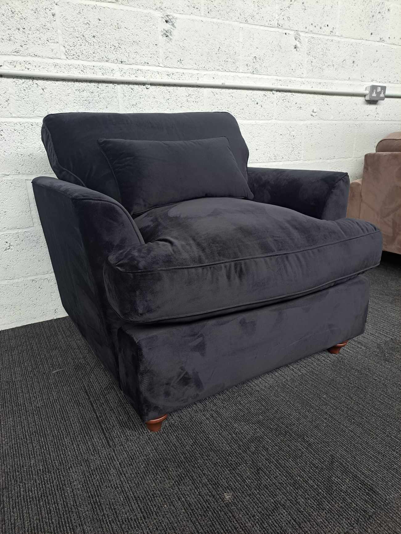 Black Velvet Armchair with Dark Wood Legs RRP £499