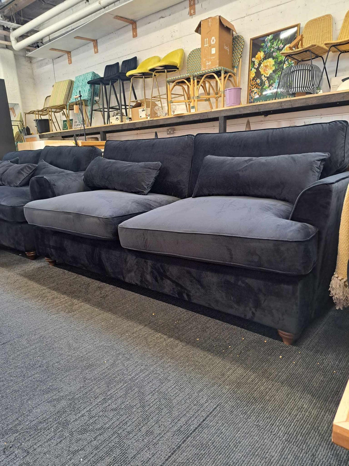 4 Seater Black Velvet Sofa RRP £849