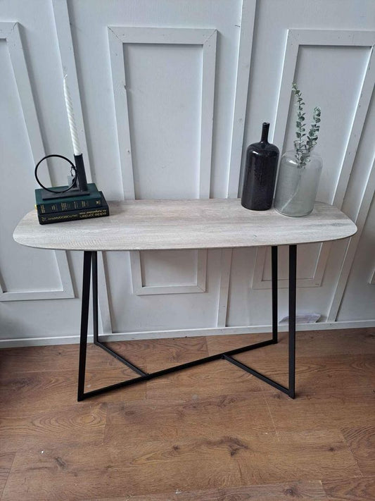 Console table / Grey Wood Effect and Black Metal