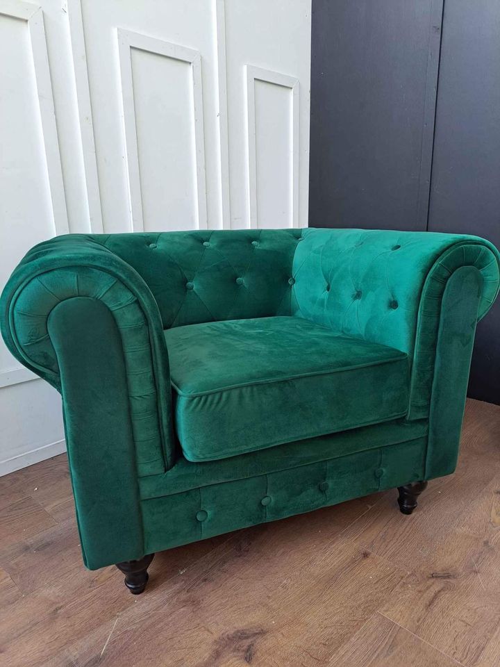 Green Velvet Chesterfield Armchair