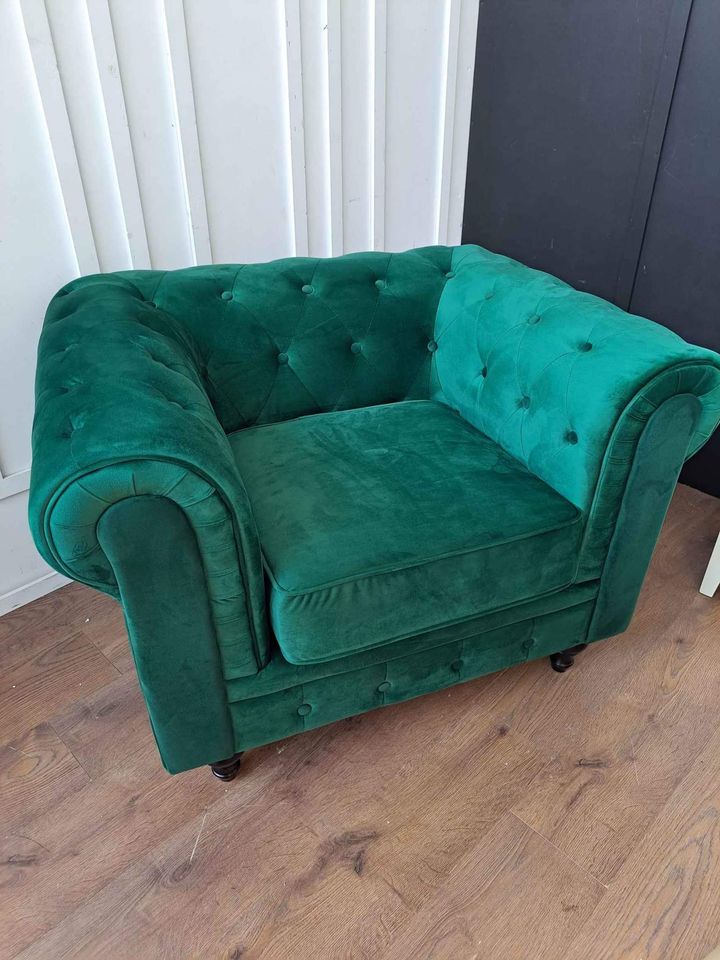 Green Velvet Chesterfield Armchair