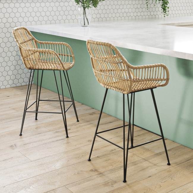 Rattan Effect Kitchen Stools / Set of 2