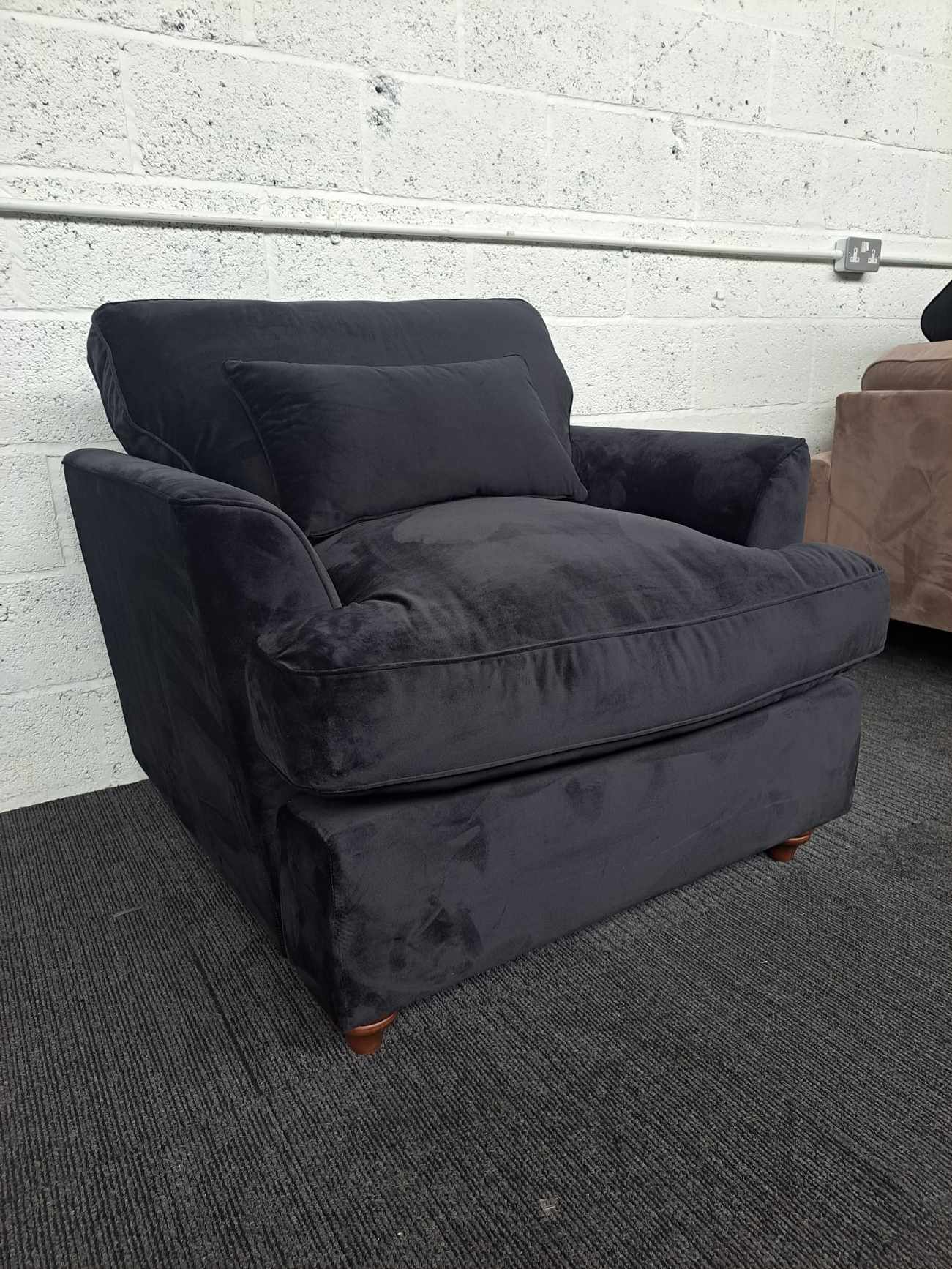 Black Velvet Armchair with Dark Wood Legs RRP £499