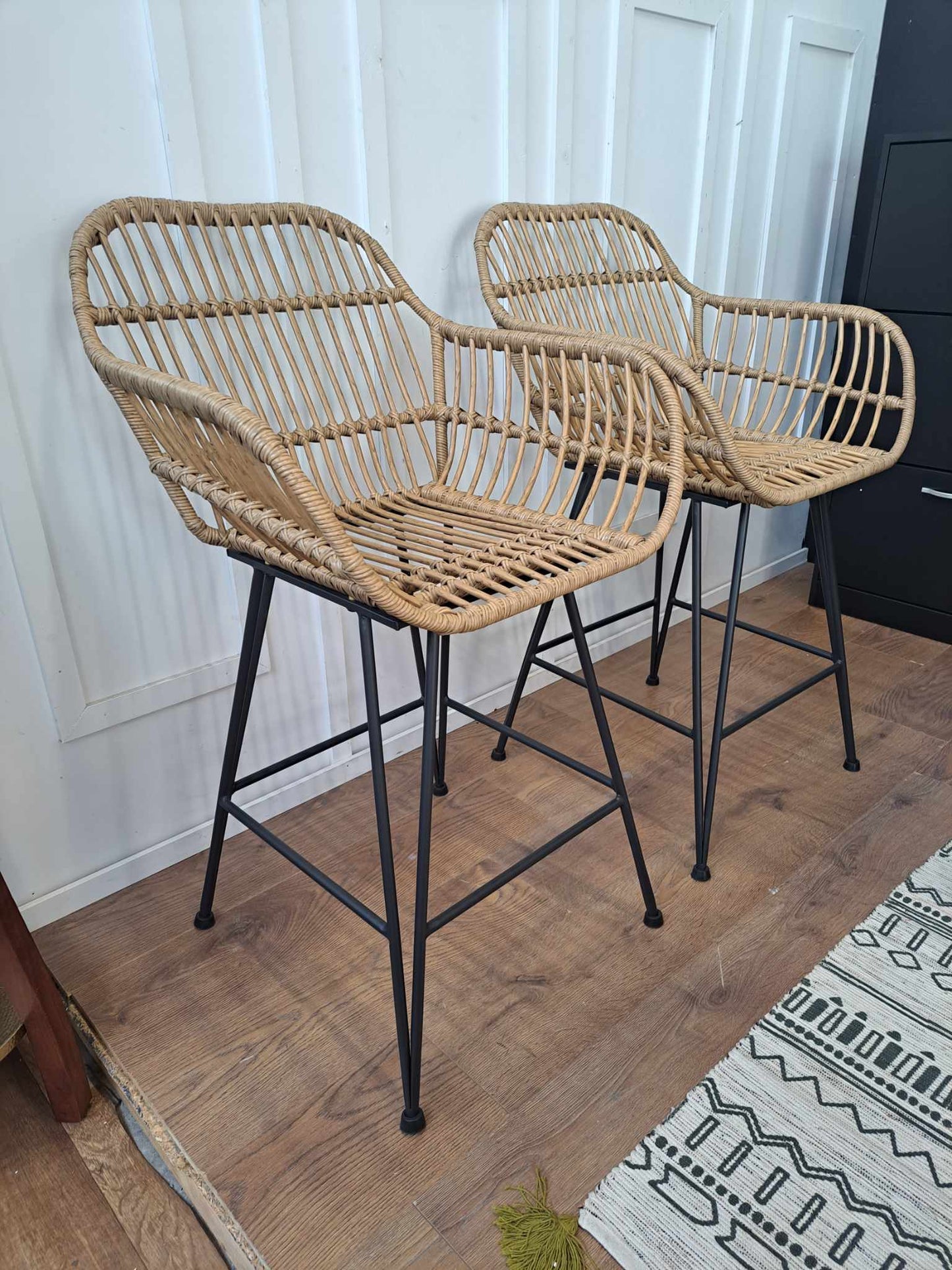 Rattan Effect Kitchen Stools / Set of 2