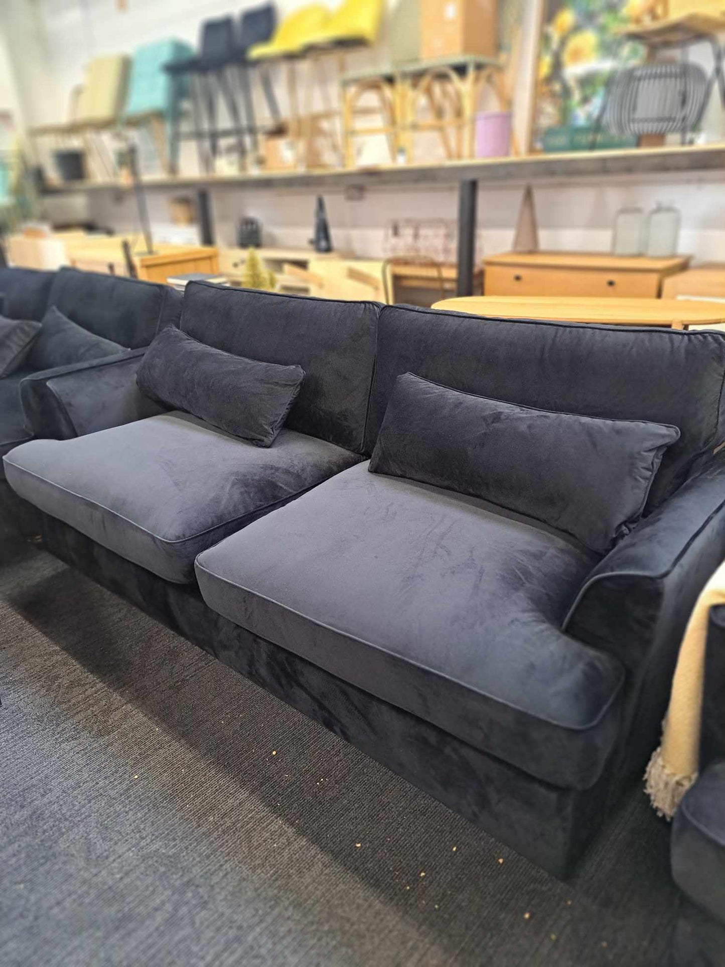 4 Seater Black Velvet Sofa RRP £849