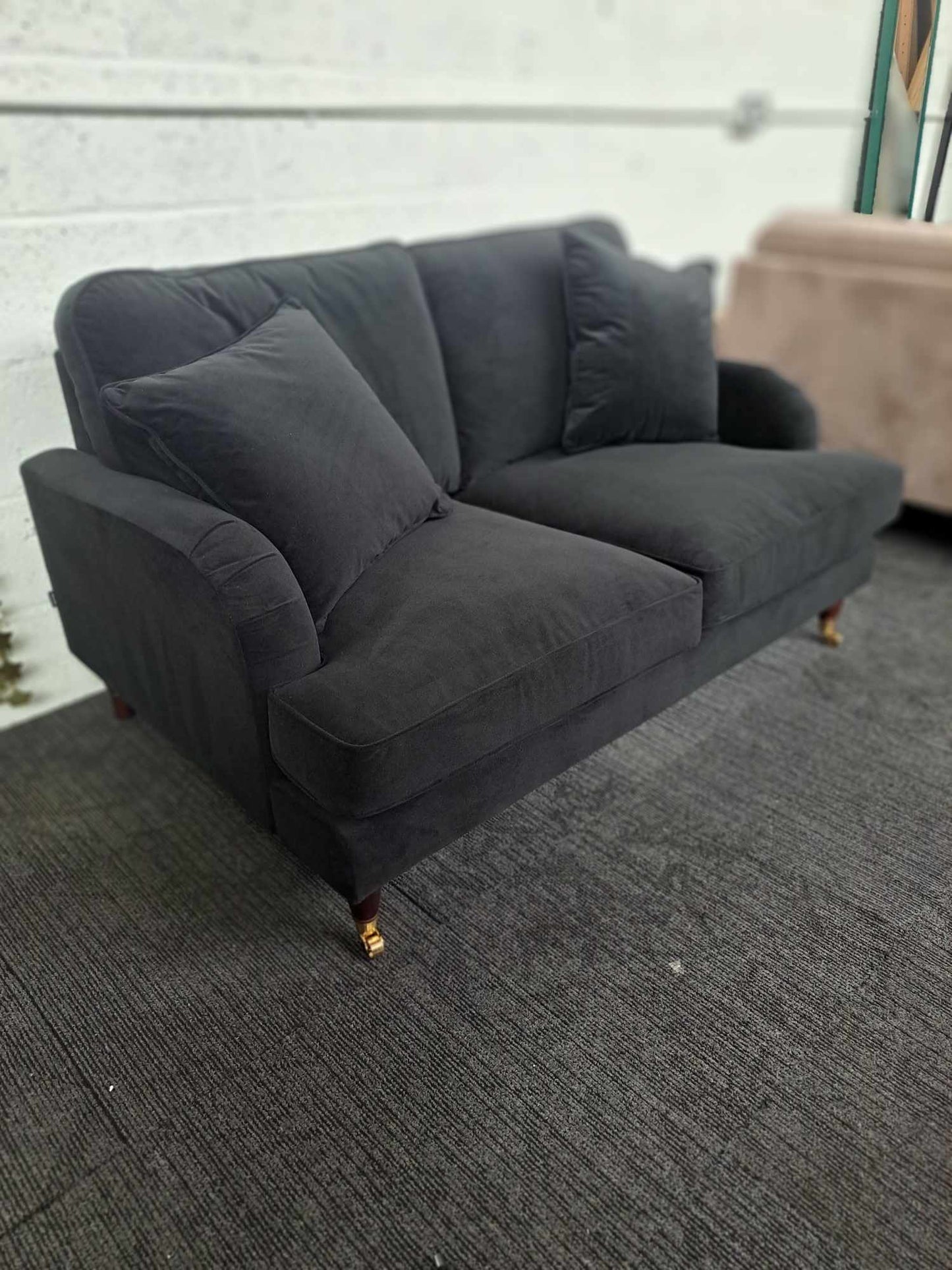 2 Seater Sofa £770 / Black Velvet and Dark Wood and Golden Castors