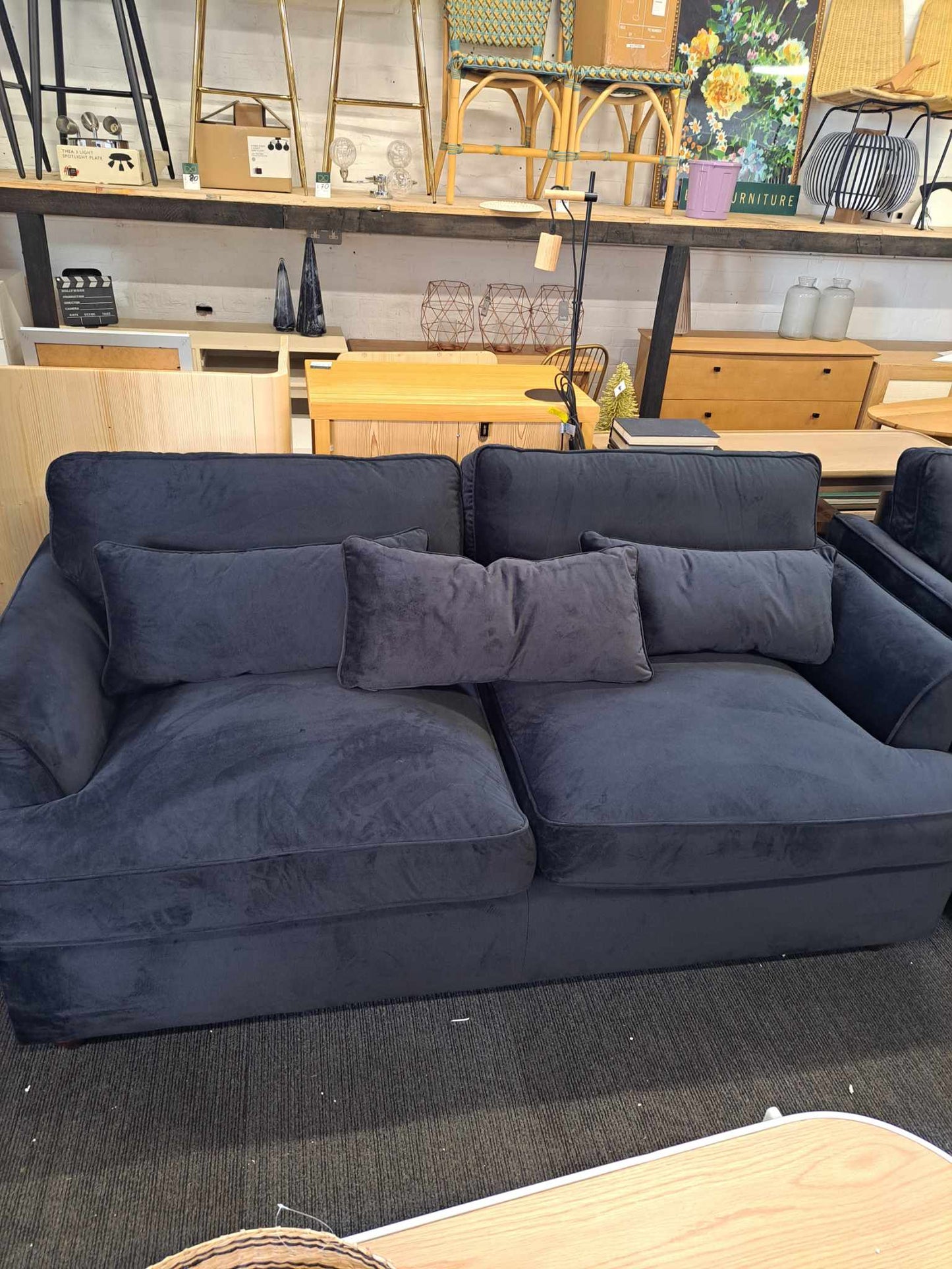 3 Seatet Black Velvet Sofa RRP £800