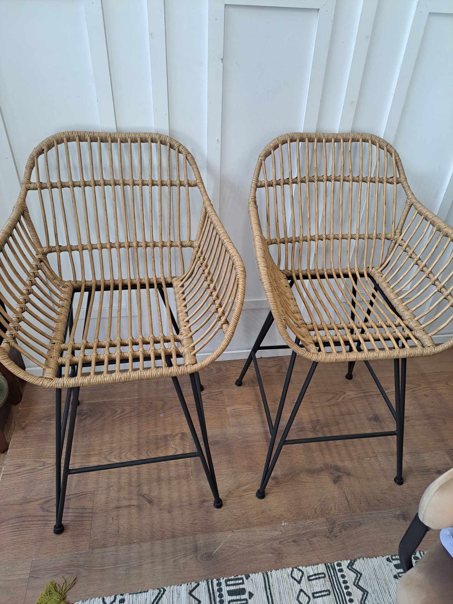 Rattan Effect Kitchen Stools / Set of 2