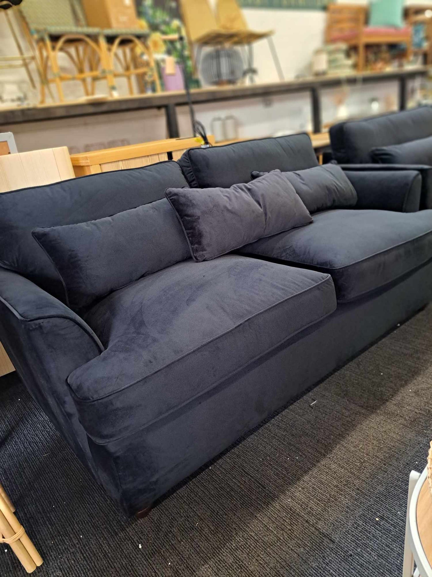 3 Seatet Black Velvet Sofa RRP £800