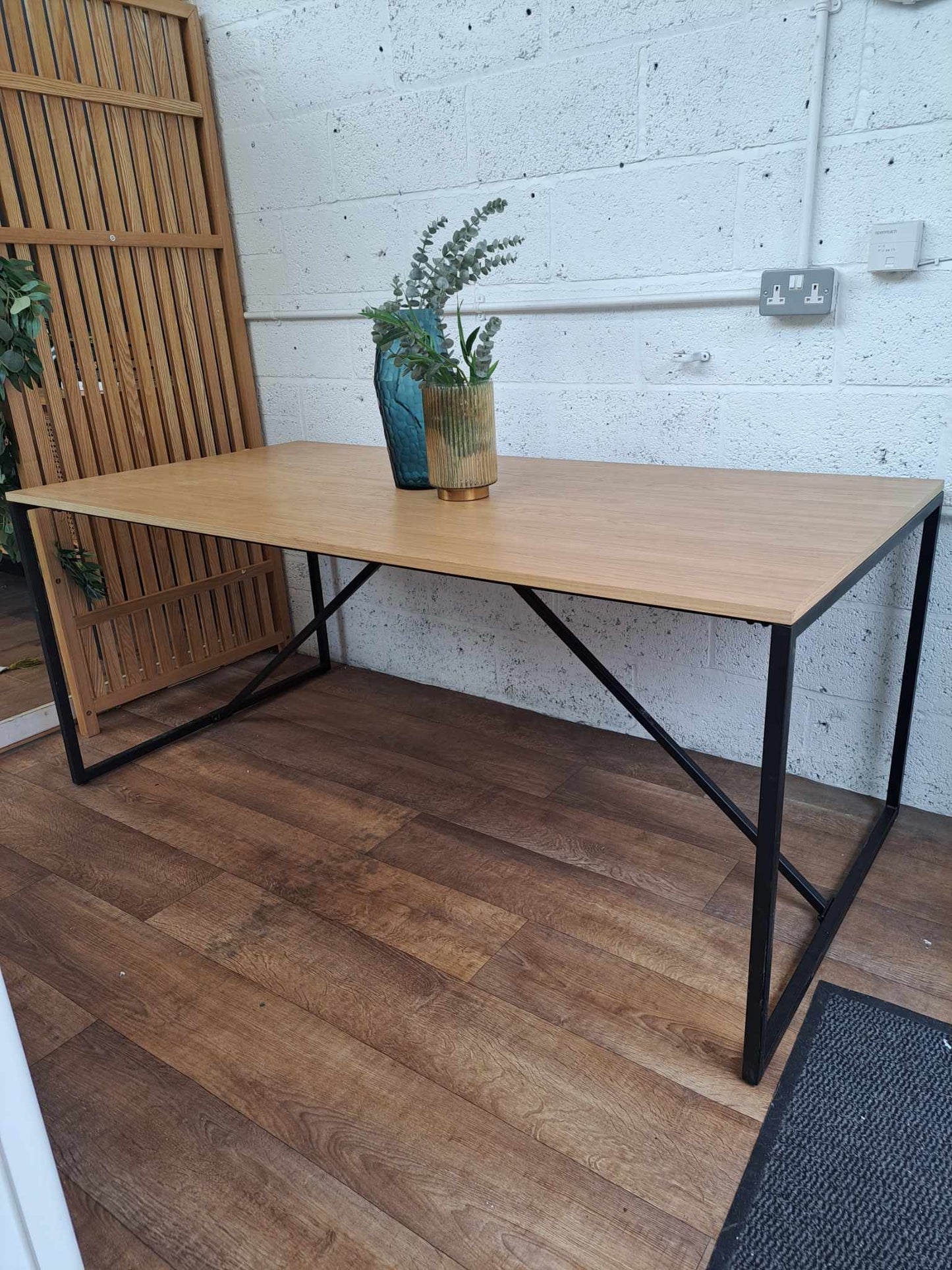 Large Dining Table Oak Effect and Black Metal Industrial Style