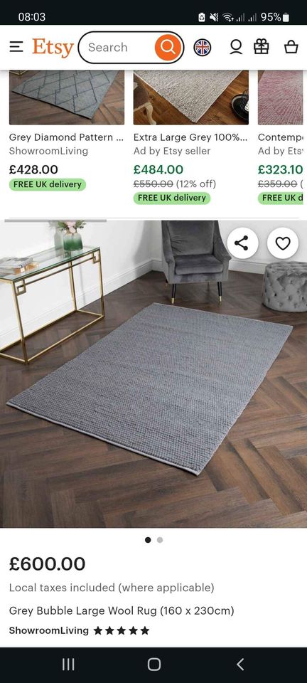 Grey bubble large rug 160x230cm wool handwoven