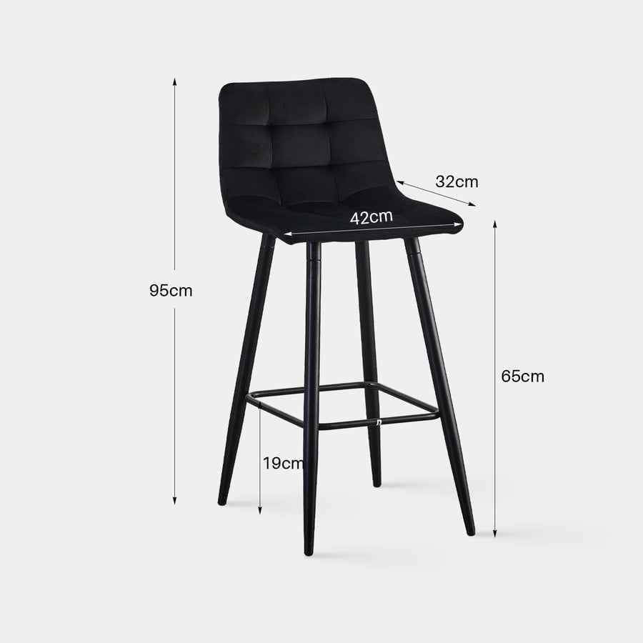 Green Velvet bar stool black metal frame legs