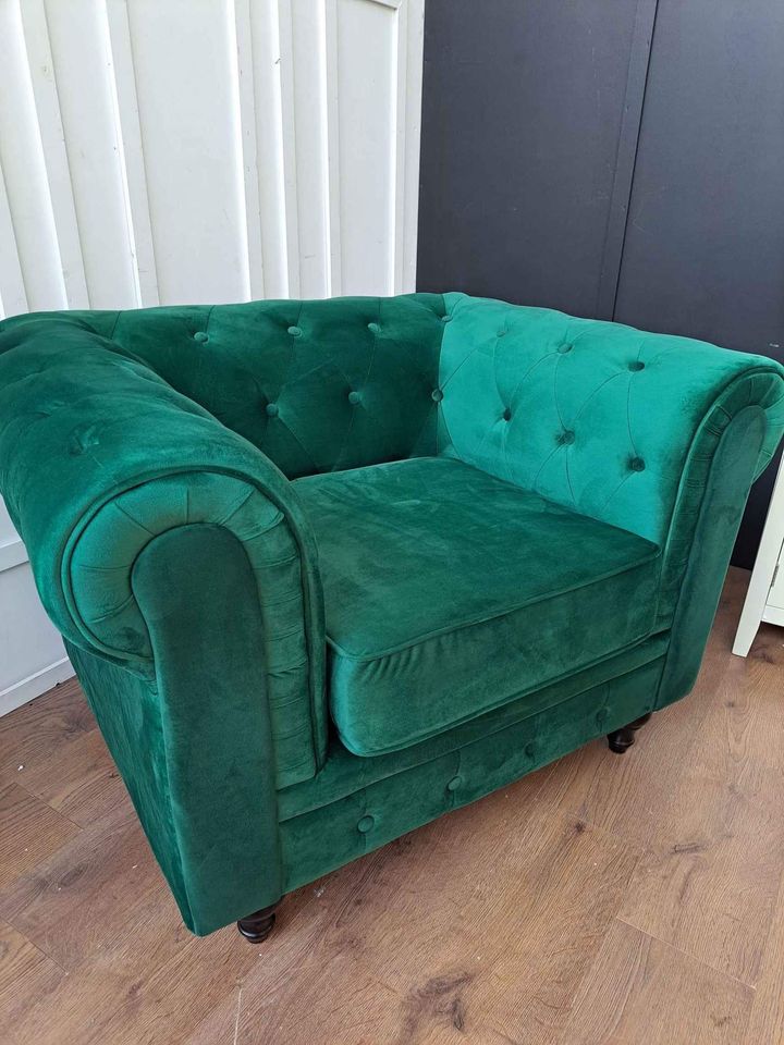 Green Velvet Chesterfield Armchair