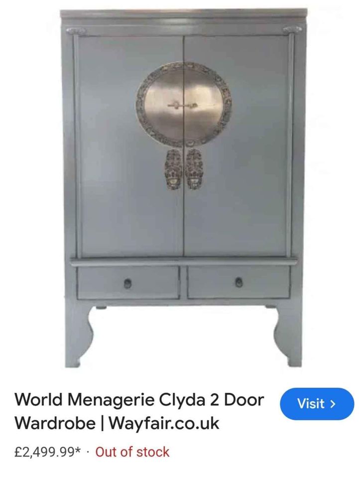 Oriental Wedding Cabinet Chinese wardrobe drink cabinet cool grey