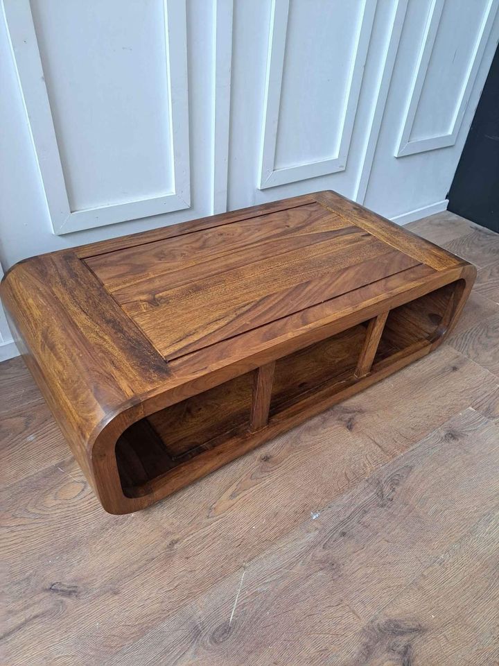 Solid wood coffee table with storage curved